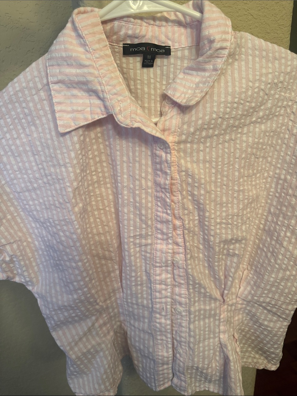 Moa Moa Light Pink and White Striped Seersucker Shirt